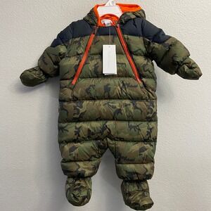 Ralph Lauren Baby Boy 3M Camo‎ Insulated Down Hooded Puffer Bunting Snowsuit NEW